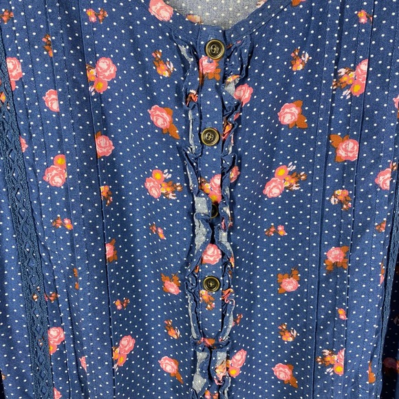 Matilda Jane Dream A Little Dream Floral Polka Dot Blouse Blue Pink Size Medium - Picture 5 of 7